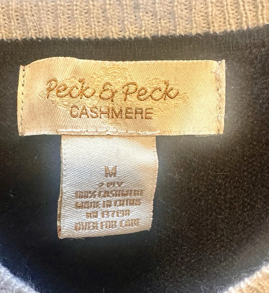 Vintage Peck Womens Cashmere Pullover Sweater Black White Trim M Jumper V Neck - Imagem 3 de 4