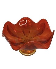 VINTAGE Viking Epic 6 Petal Glass Footed Candy Dish Persimmon Art Orange READ