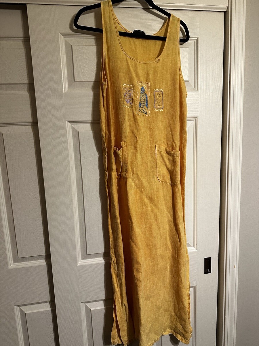 VTG Liz and Jane Linen Medium Maxi Tank Dress Yellow Scoop Neck Pockets | eBay VTG Liz and Jane Linen Medium Maxi Tank Dress Yellow Scoop Neck Pockets | eBay