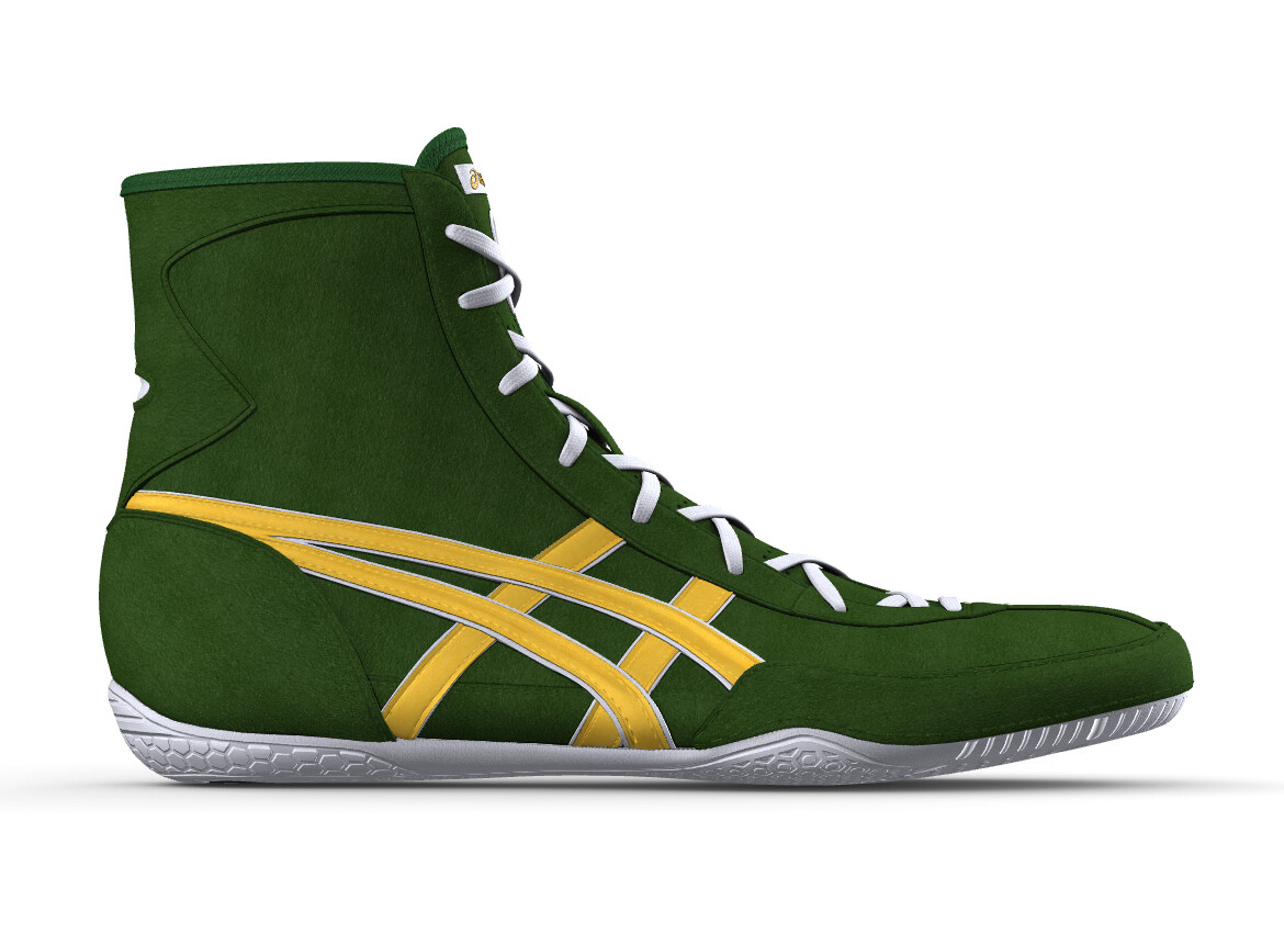 asics Boxing Wrestling Shoes Green Yellow Line White NEW EX-EO