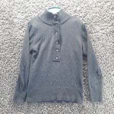 Eddie Bauer Sweater Women Medium Gray Button Front High Collar Cozy Soft