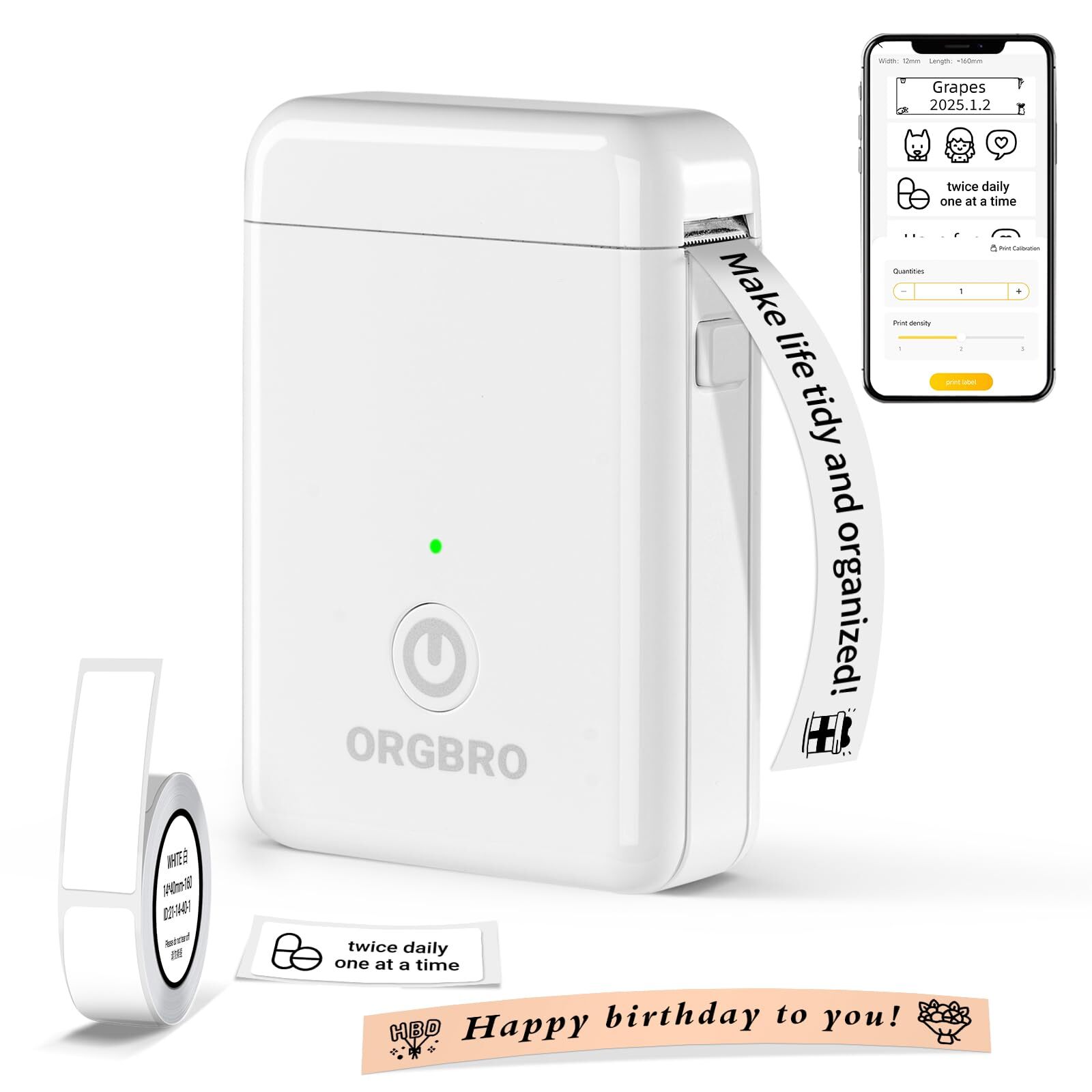 ORGBRO Bluetooth Label Maker Machine with Tape X1 Mini Portable Label Printer  -image