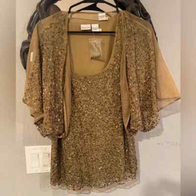 Vintage Gold Newport News sequin embellished Sheer tank top and bolero shrug