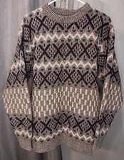Vintage ALPS Merrimac Valley New England Mens Grandpa Sweater Wool Grey Ivory M