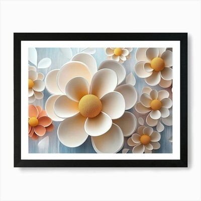 3D Blume mit Kreisen Kunstdruck gerahmt Wandbild Poster Leinwanddruck Bild
