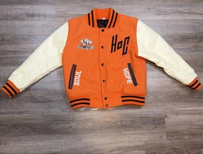 House of Cash Brand Varsity Jacket Coat Youth Medium Long Sleeve Orange White