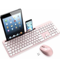 Tastiera wireless mouse combo silenzioso full size carino plug and play e supporto telefono