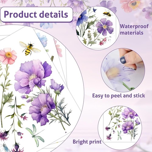 9 Pieces Flowers Wall Decals Flower for Walls Vinyl Color - Picture 3 of 9
