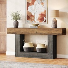 63-Inch Long Console Table, 2-Tier Entryway Table Sofa Table