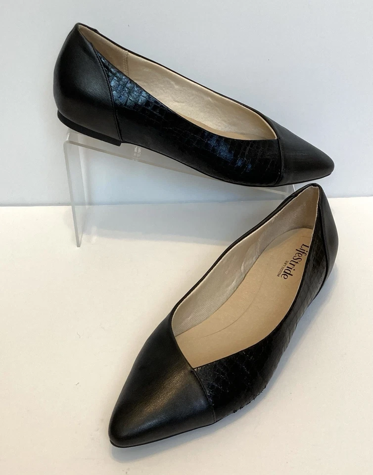 Zapatos sin cordones LifeStride talla 10 negros de cuero sintético para carrera de ballet Foto 2 de 4