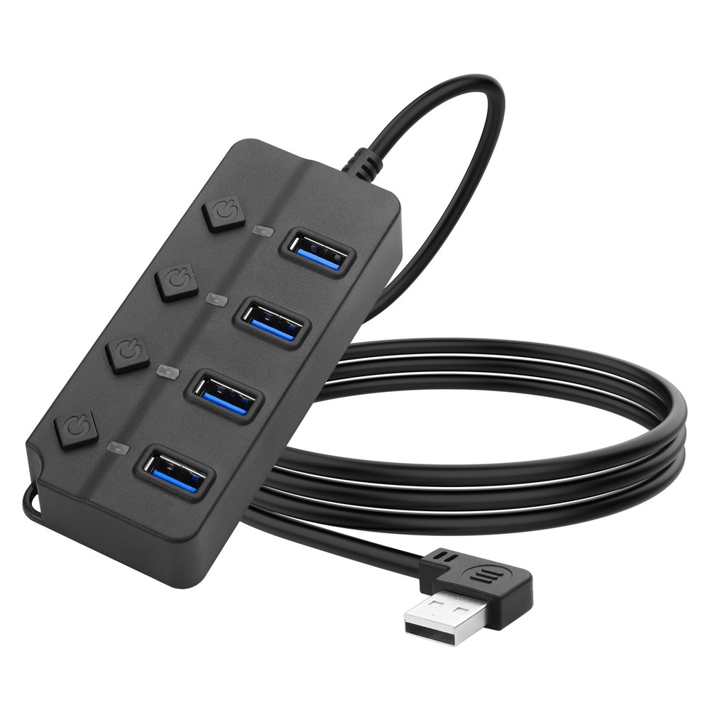YACSEJAO 4-Port USB 2.0 Hub with LED Indicators and 90-Degree Design