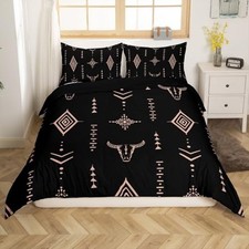 Bull Skull Duvet Cover Boho Bedding Set Ethnic Horns Bohemian King Multi 151