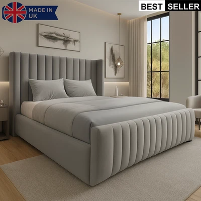 DREAM SUITES OTTOMAN STORAGE PANEL PLUSH VELVET UPHOLSTERED BED FRAME DOUBLE & KING SIZE