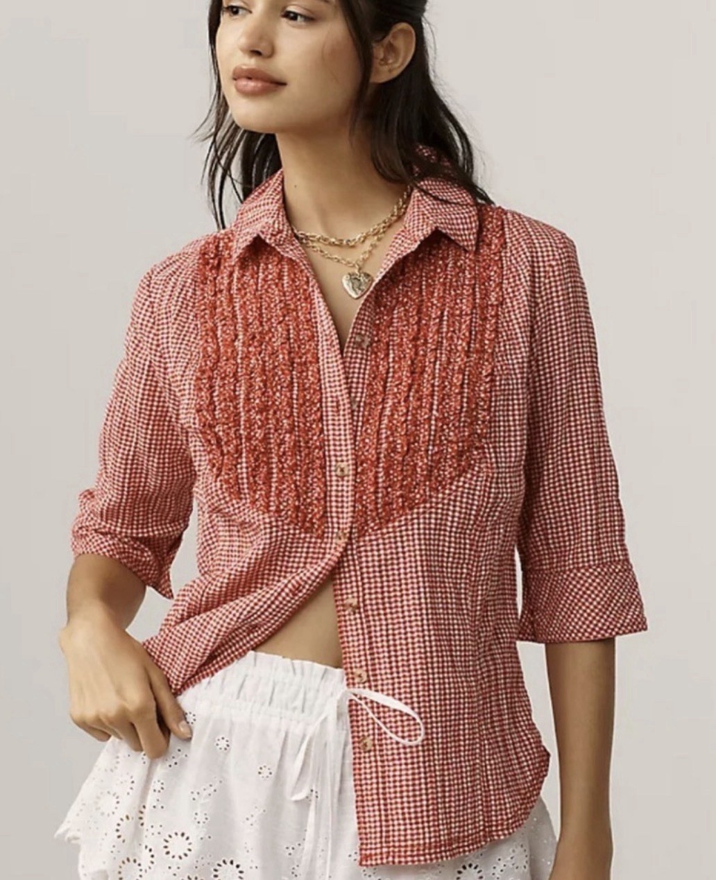 Pilcro Pintuck Half-Sleeve Blouse