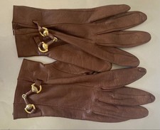 Gucci Horsebit Gloves Brown Gold Leather Size S Women's Accessories Authentic