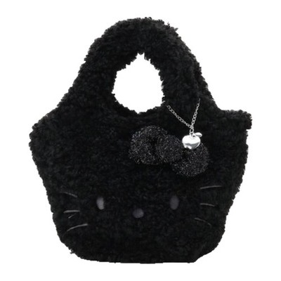 OPAQUE.CLIP HELLO KITTY Shimmery Fluffy Tote Bag Handbag Black Apple Charm New