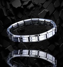 Silver Italian Engraved 9mm 18 Link Starter Bracelet With Removable Charms