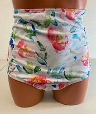 Unique Vintage High-Waist Louise Bikini Bottom White Watercolor Florals Size M -