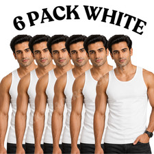 6 PACK 3 Men's Vest Tops 100% Cotton Plain Classic Summer Training Gym Tank Top