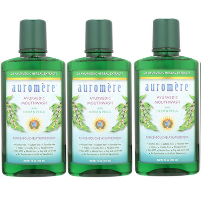 Auromere Ayurvedic Mouthwash with Neem & Peelu   16 fl.oz (Pack of 3)