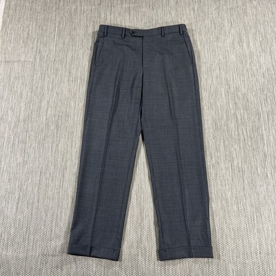 Zanella Pants Men's 35X31 Gray Glen-Check Flat Front Luxury Italian Wool Trouser