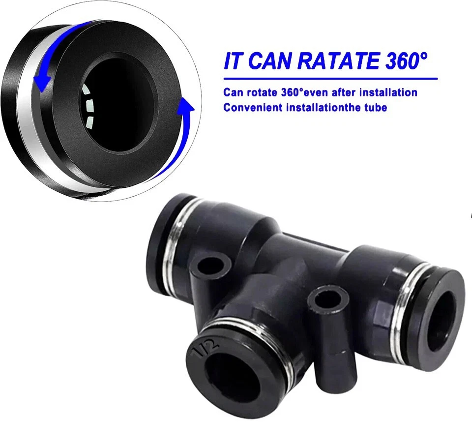1/2" OD Push to Connect Air Line Fitting Tube tee Quick Release Pneumatic 10Pcs - Image 3 of 4