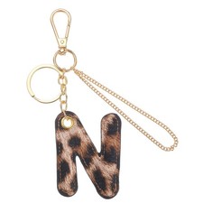 Initial Letter Keychain Letter N - Leopard Alphabet Key Chain, Gold