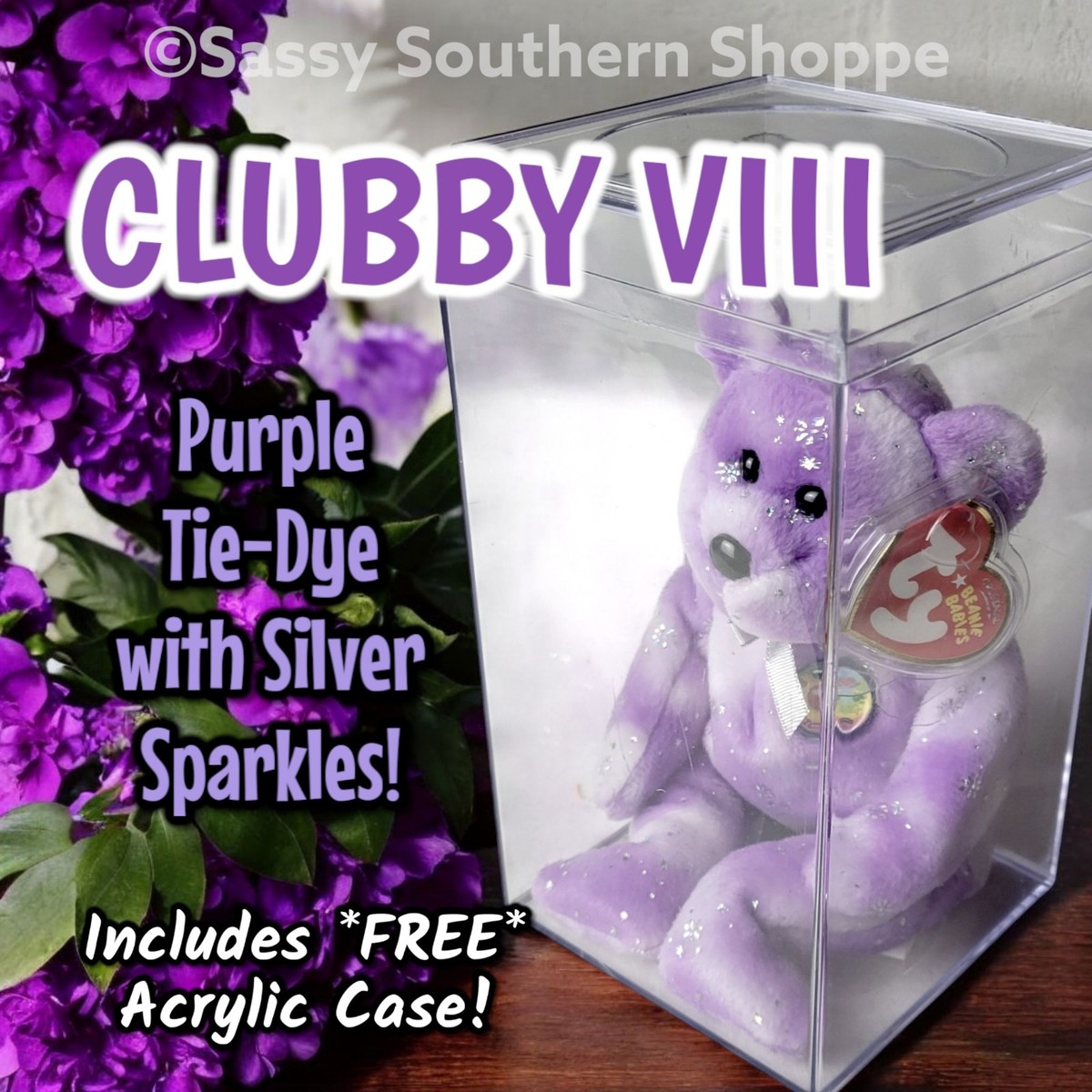 ♡ CLUBBY VIII (8) ♡ 2007 Ty Beanie Babies Purple Tie-Dye *BBOC