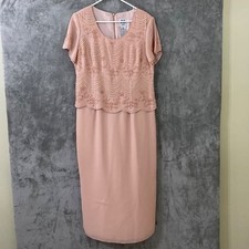 R M RICHARDS 2N1 Beaded Bodice midi Dress women s size 12P Blush Lined