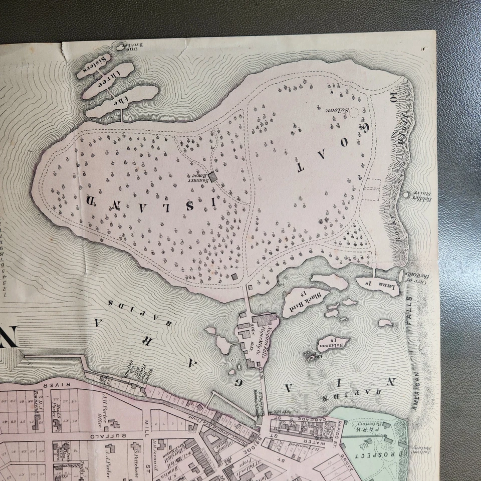 Vintage 1885 Niagara Falls Map Goat Island New York Historic Street Plan Rare - Image 3 of 4