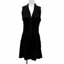 Chanel Vintage 95P Coco Button Sleeveless Wool Dress Size 40 Chest 16.5 in Lengt