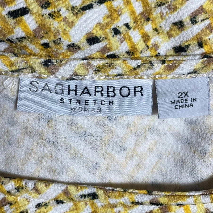 Sag Harbor 女式束腰上衣 2X 黄色异想天开弹力舒适办公室旅行 — 第 2/4 张图片