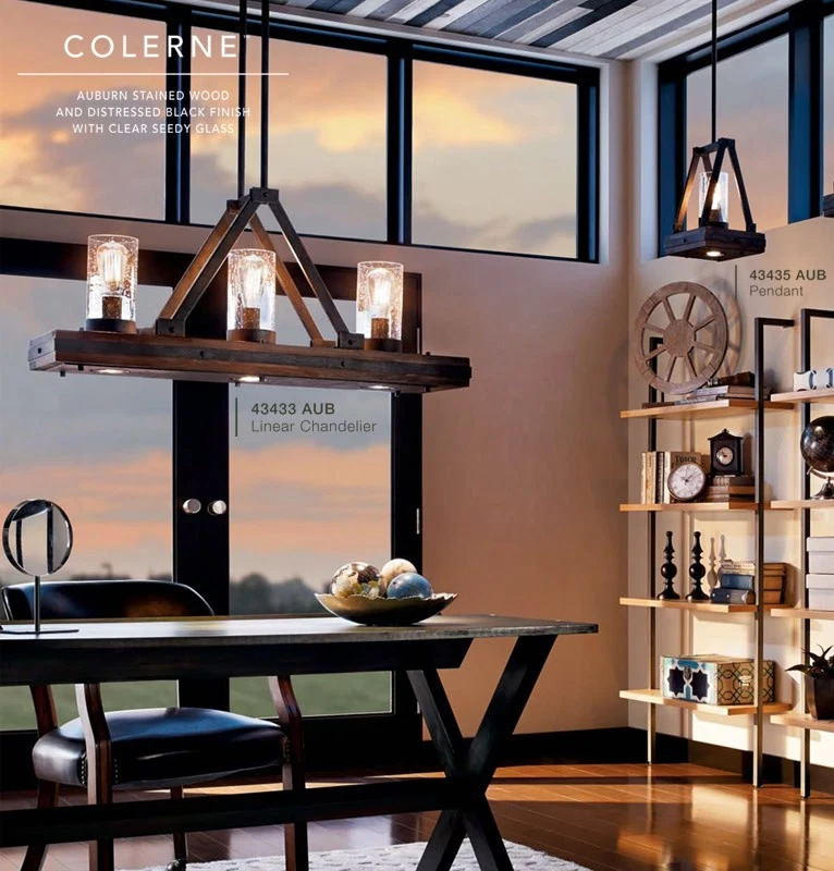 Lámpara de araña lineal Kichler 43433 Colerne 3 luces 36" W - castaño rojizo teñido Foto 4 de 4