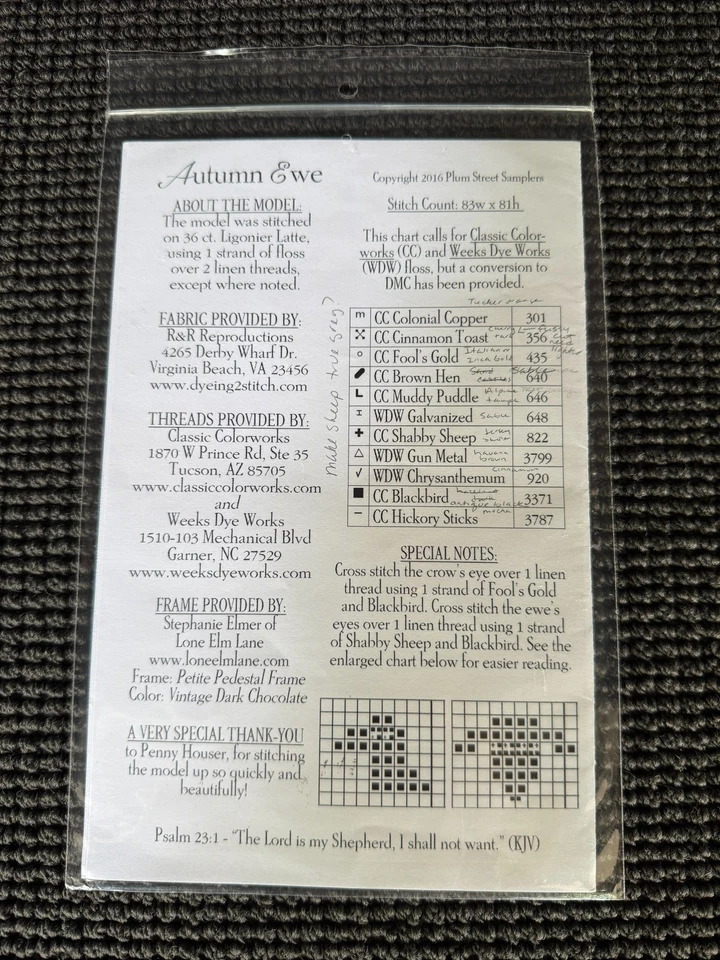 Plum Street Samplers Autumn Ewe Cross Stitch Pattern Fall Pumpkins Sheep Trees - Image 2 of 2