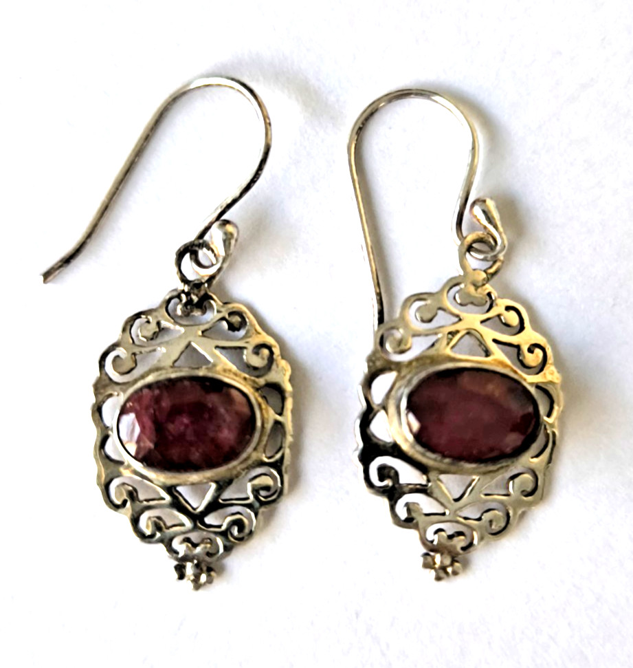 Vintage Sterling Silver Ruby Dangle Earrings 925 - image 2