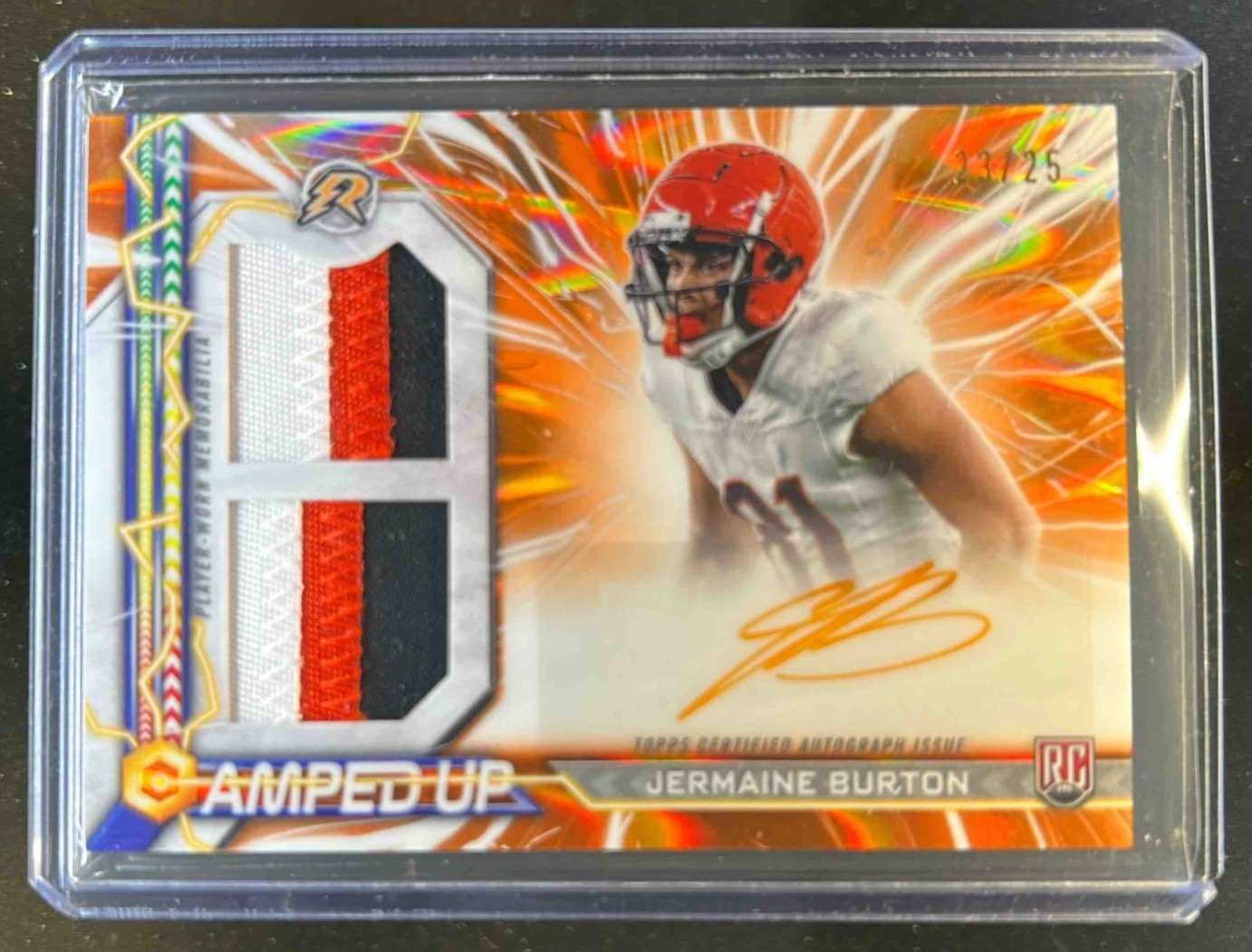 Jermaine Burton Topps Resurgence Amped Up Rookie Patch Autographs #AUJBU Orange Power Surge