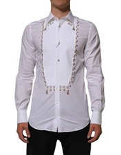 Dolce & Gabbana White Cotton DG Logo Pearl GOLD Formal Men's Shirt