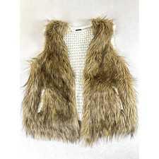 Poof Girl Faux Fur Trim Vest Kids Size 14 Brown Cream Boho Chic Layering Piece