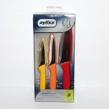 Zyliss 3 Piece Knife Set with covers Paring serrated Utility Kitchen Cooking