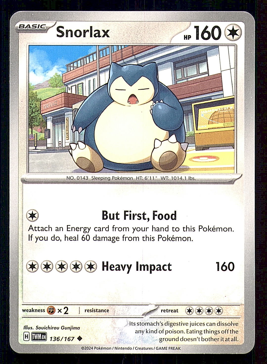 SNORLAX 136/167 UNCOMMON TWILIGHT MASQUERADE POKEMON NEAR MINT