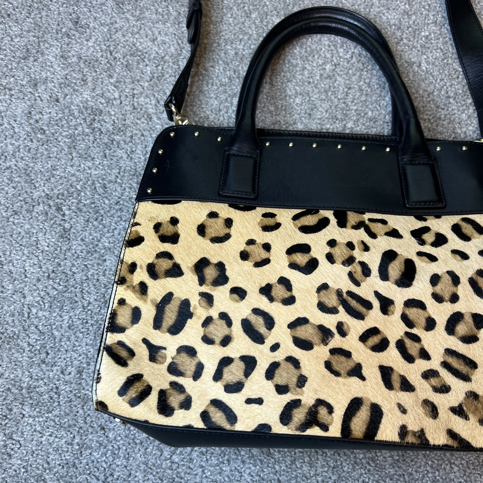 Chicos Satchel Bag Womens Leopard Print Faux Leather Studded Purse Animal Print - Image 2 of 4