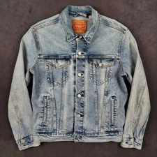 Levis Denim Trucker Jacket Mens Medium Acid Wash Cotton Blend Stretch Faded