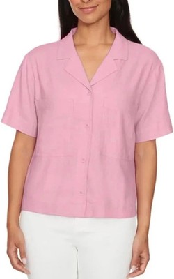 Buffalo Women's Linen Blend Short Sleeve Utility Top, Fidji Pink