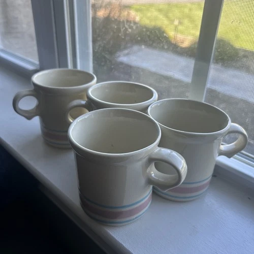 New Listing4 McCoy Pottery Blue Pink Stripe Vintage 3.5" Coffee Mug  1970's USA 1412