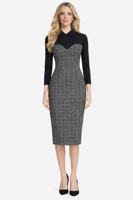 NWT CHIARA BONI LA PETITE ROBE Lien Houndstooth Zip Back Dress Black 4/40 $750