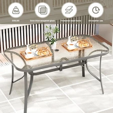 Outdoor Glass Table with Umbrella Hole Patio Dining Table for 6 Garden Yard