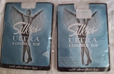 Vtg Silkies Ultra control top pantyhose 2 pair white Sz L made in Italy 030304