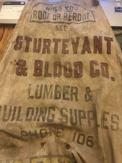 VINTAGE SHIAWASSEE MICHIGAN STURTEVANT & BLOOD LUMBER NAIL APRON PHONE 106