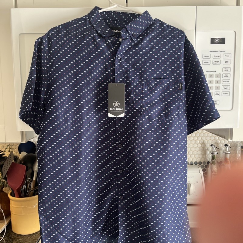 Molokai Surf Co. Short Sleeve Button Shirt Men's L Blue Geometric Print New!
