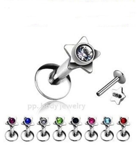Labret roscado internamente 16G estrella de 4 mm con centro de gemas de 2,5 mm - Imagen 1 de 1
